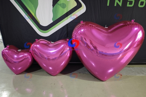 Wedding Valentine's Day Backdrop decorations hot pink/red/silver inflatable love hearts chrome balloons Big Shiny Heart