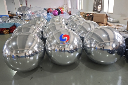 super giant silver inflatable chrome mirror finish balloon big shiny balls for parties, corporate events decoration