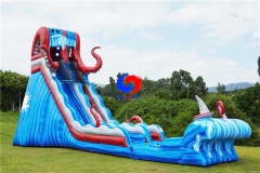 25ft ocean battle giant inflatable water slide with detachable pool for sale