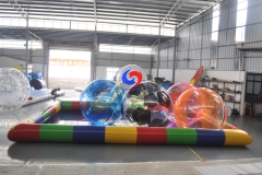 mixed color floating inflatable water rolling walking ball with colorful inflatable swimming pool for sale