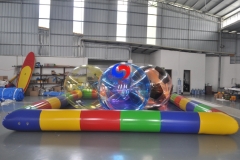 mixed color floating inflatable water rolling walking ball with colorful inflatable swimming pool for sale