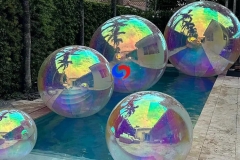 commercial use CBD outdoor ceiling display deco rainbow big shiny pearl mirror spheres balls iridescent & clear balloons 