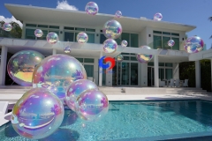 commercial use CBD outdoor ceiling display deco rainbow big shiny pearl mirror spheres balls iridescent & clear balloons 