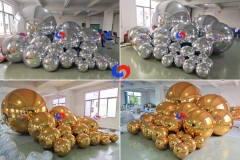 wedding corporate event balloons backdrop decor oversized big shiny giant golden orange inflatable mirror balls/spheres