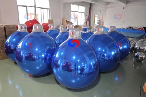  2.4m, 1.8m, 1.2m .90cm ,.60cm christmas hanging decor big shiny Red /blue inflatable Ball Ornament and Silver Tops