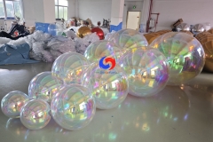 Ceiling installation reusable big shiny metallic pearl rainbow iridescent inflatable mirror balls spheres balloons
