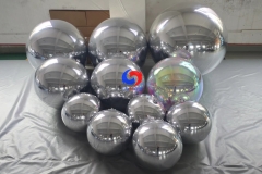 themed event ceiling decoration re-usable giant inflatable chrome spheres mirror balls big shiny silver color balloons