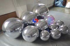 themed event ceiling decoration re-usable giant inflatable chrome spheres mirror balls big shiny silver color balloons