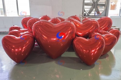 Sparkling Inflatable chrome colored orbs big sturdy silver / red heart balloons Big Shiny Heart - choose color & size