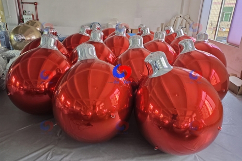 Christmas themed big shiny Inflatable chrome colored orbs blue/red/gold/silver/green/orange Ornament Pyramid