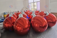 Christmas themed big shiny Inflatable chrome colored orbs blue/red/gold/silver/green/orange Ornament Pyramid