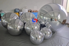 Wedding planner Company Events Celebrations decor big shiny silver spheres inflatable mirror balls