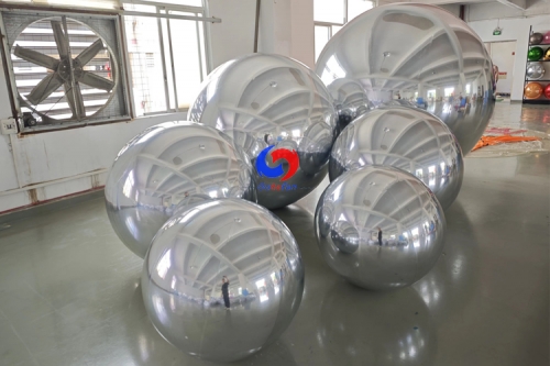 Wedding planner Company Events Celebrations decor big shiny silver spheres inflatable mirror balls