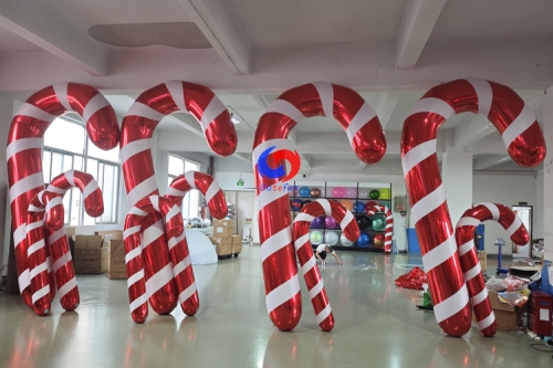 reusable red with white stripes Big Shiny Candy Canes Giant Inflatable Shiny Candy Canes