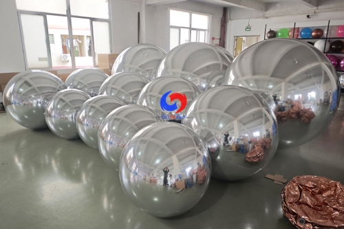 ceiling backdrop decorative giant silver inflatable mirror ball big shiny silver balls / spheres / balloons