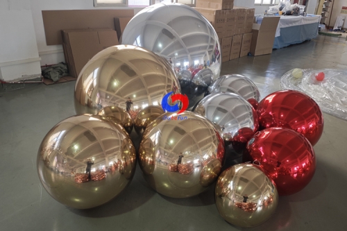 giant red inflatable mirror ball big shiny Silver regular balls Gold regular balls combination