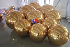 Gorgeous custom floral backdrop arrangements big shiny gold / golden inflatable mirror balls for birthday wedding