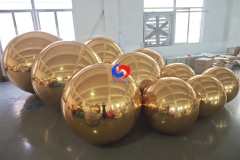 Gorgeous custom floral backdrop arrangements big shiny gold / golden inflatable mirror balls for birthday wedding