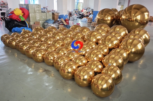 wedding reception baptism grand opening religious events decorations big shiny gold / golden inflatable mirror balls