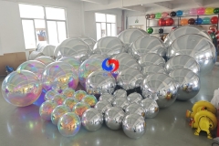 Corporate anniversary birthday events decoration balloons backdrop giant silver iridescent Big Shiny Balls