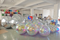 Corporate anniversary birthday events decoration balloons backdrop giant silver iridescent Big Shiny Balls