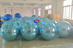 Luxury Birthday Celebration Stunning Backdrop Setup GiantTeal Inflatable Chrome Balloons Light Blue Big Shiny Balls