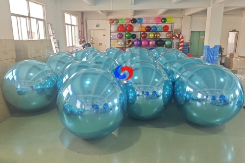 Luxury Birthday Celebration Stunning Backdrop Setup GiantTeal Inflatable Chrome Balloons Light Blue Big Shiny Balls